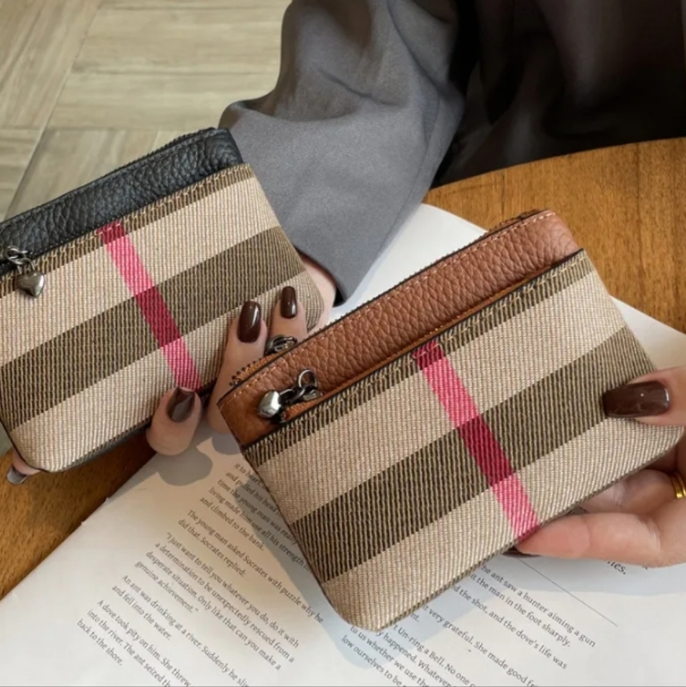 Luxury Designer Vegan Brown Small/Mini Zipper Wallet/Wristlet Coin/Change Bag